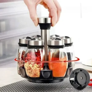 Ensemble de Pots à Épices en Verre avec Support Rotatif