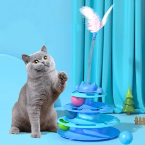 Jouet interactif pour chat à plumes – 4 couches avec balles et tiges