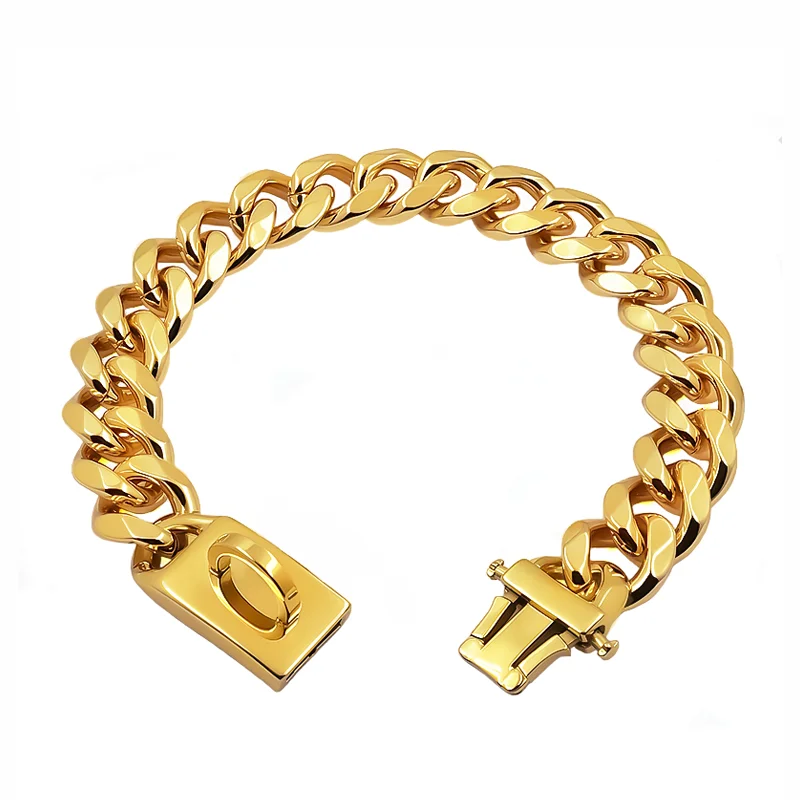 Collier pour chien doré en acier inoxydable 19mm robuste – Image 4