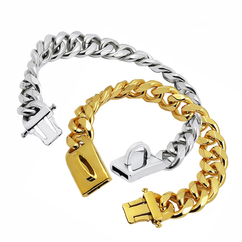 Collier pour chien doré en acier inoxydable 19mm robuste – Image 2