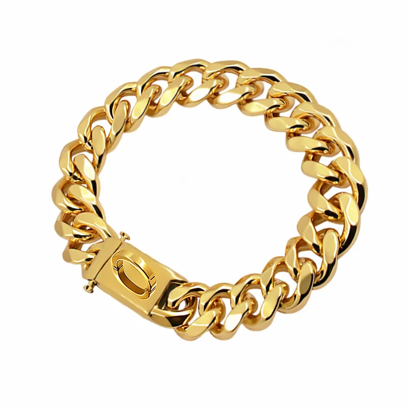 Collier pour chien doré en acier inoxydable 19mm robuste – Image 5