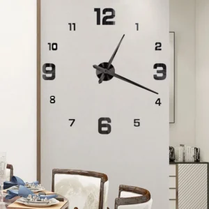 Grande horloge murale 3D miroir acrylique sans cadre décoratif