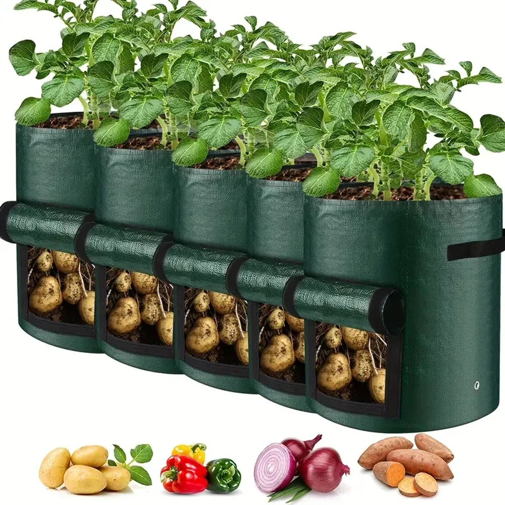 Sac de culture de plantes végétales, 5 pièces, fournitures de jardin, conteneur de plantation, Pot de jardin épais, jardinière de culture de pommes de terre, tissu PE