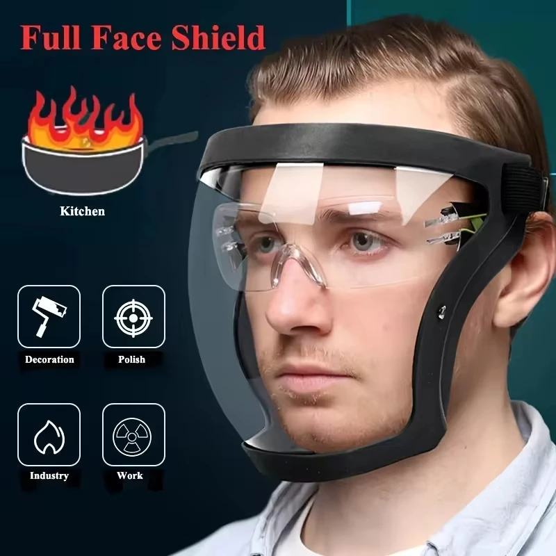 Masque de protection transparent intégral avec boucle réglable – Bouclier facial réutilisable et résistant à la chaleur pour la sécurité au travail, en dehors