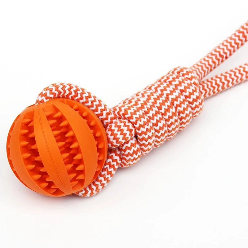 Boule de nettoyage des dents d'animaux de compagnie, jouet avec corde, balles de fuite en caoutchouc, jouet pour petits et grands chiens, jouets résistants aux morsures à mâcher pour chiots – Image 6