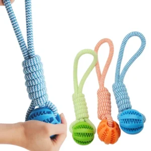Boule de nettoyage des dents d'animaux de compagnie, jouet avec corde, balles de fuite en caoutchouc, jouet pour petits et grands chiens, jouets résistants aux morsures à mâcher pour chiots