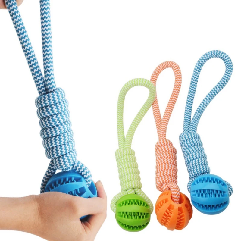 Boule de nettoyage des dents d'animaux de compagnie, jouet avec corde, balles de fuite en caoutchouc, jouet pour petits et grands chiens, jouets résistants aux morsures à mâcher pour chiots