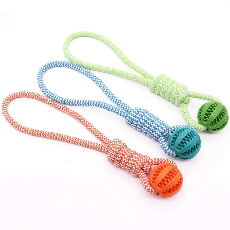 Boule de nettoyage des dents d'animaux de compagnie, jouet avec corde, balles de fuite en caoutchouc, jouet pour petits et grands chiens, jouets résistants aux morsures à mâcher pour chiots – Image 5