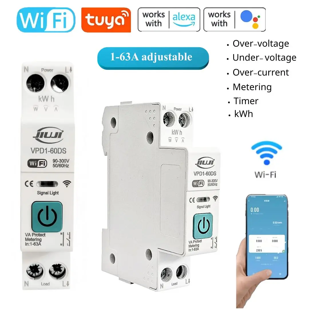 Interrupteur Intelligent WiFi 63A avec Mesure d'Énergie