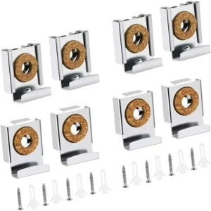 Kit Fixation Miroir Chromé - 4 Clips Mur Sans Cadre