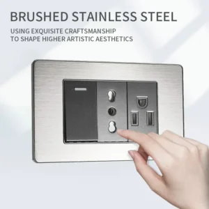 Prise Murale Italienne USB-C & Schuko - Acier Brossé