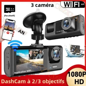 Caméra Voiture 3 Voies WiFi - Dash Cam HD 1080P