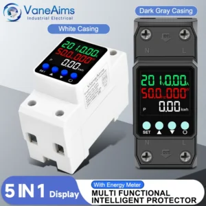 Protecteur de Tension 220V 5-en-1 avec Compteur d'Énergie