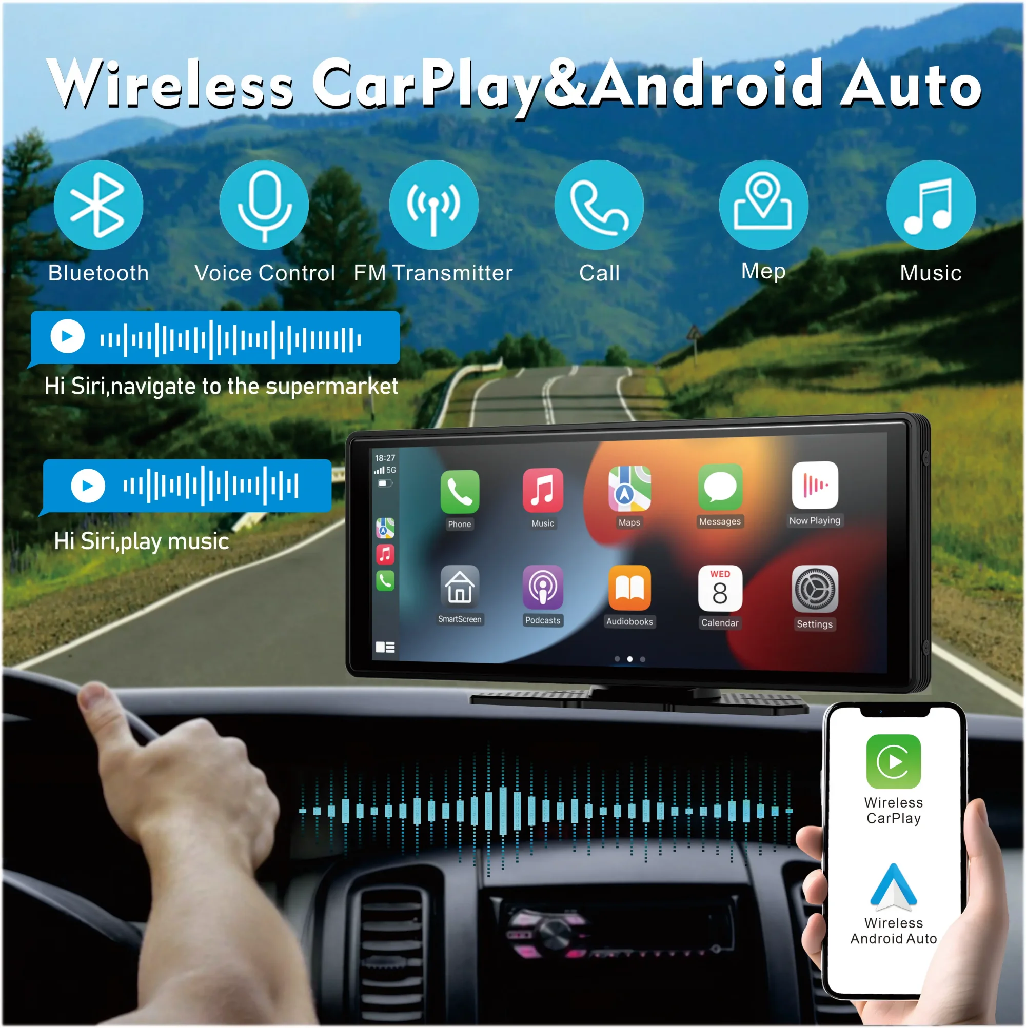 Écran Voiture Android Auto CarPlay Sans Fil Universel