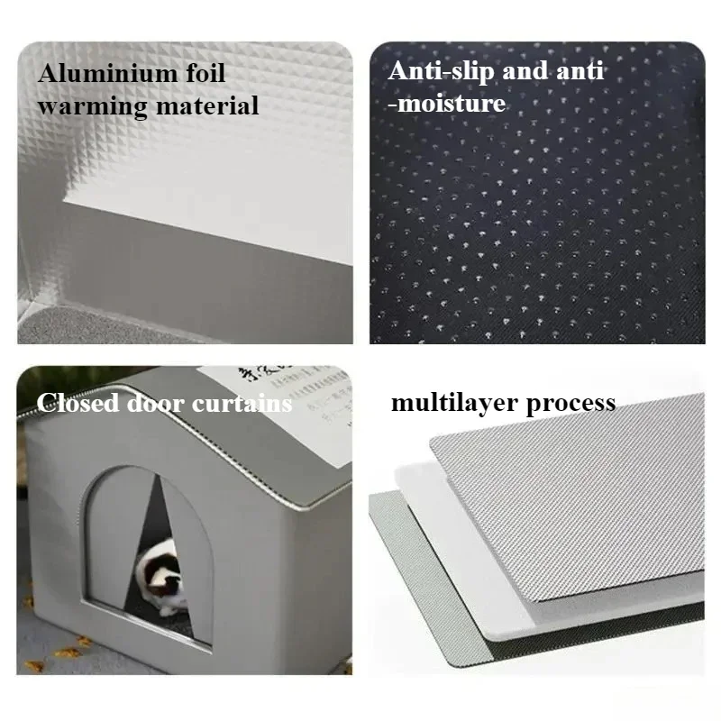 Maison extérieure pour chat en tissu Oxford de haute qualité avec support - Abri isolé avec doublure en aluminium, protection contre la neige et le vent – Image 5