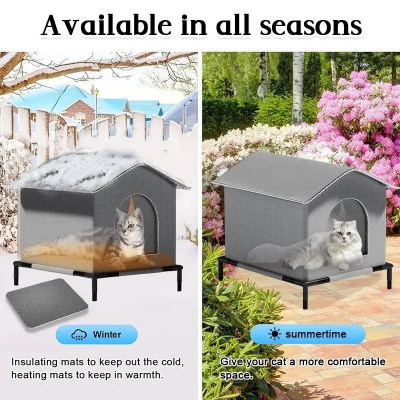 Maison extérieure pour chat en tissu Oxford de haute qualité avec support - Abri isolé avec doublure en aluminium, protection contre la neige et le vent – Image 3