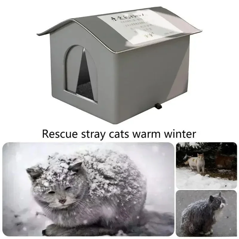 Maison extérieure pour chat en tissu Oxford de haute qualité avec support - Abri isolé avec doublure en aluminium, protection contre la neige et le vent – Image 4