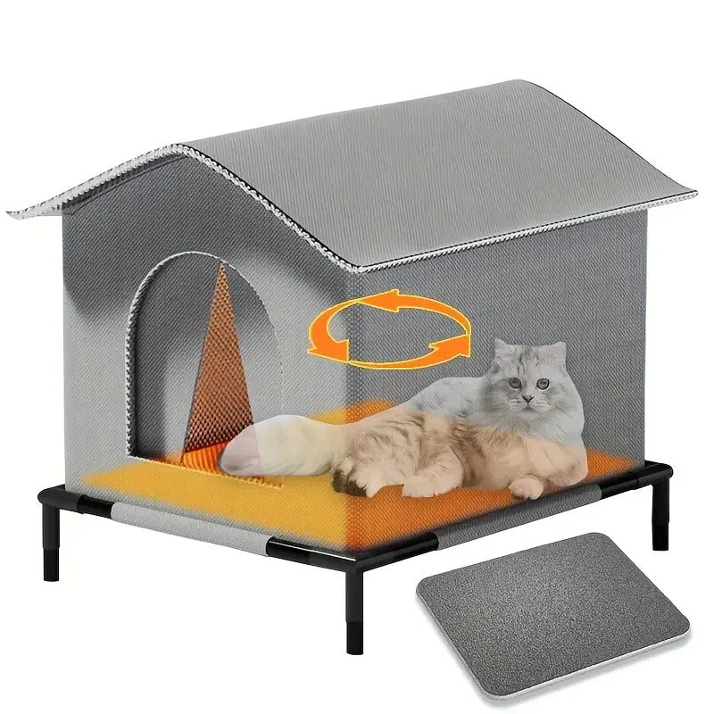 Maison extérieure pour chat en tissu Oxford de haute qualité avec support - Abri isolé avec doublure en aluminium, protection contre la neige et le vent – Image 2