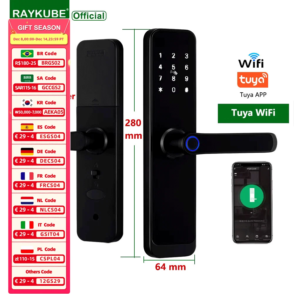 Serrure WiFi Tuya – Empreinte & Sonnette